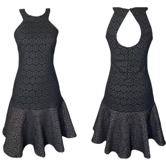 NWT Trina Turk Black Bronze Metallic Ruffled Hem Dress sz 0 - Picture 11 of 12